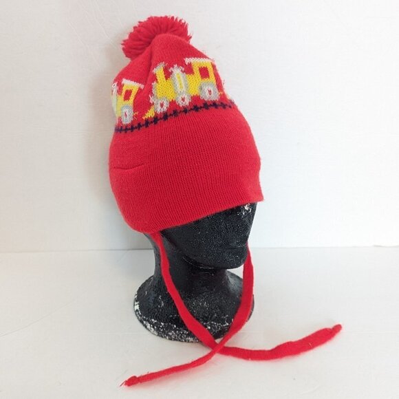 Vintage Choo Choo Train Knit Hat Pom Pom Red Model Toy - Picture 2 of 6